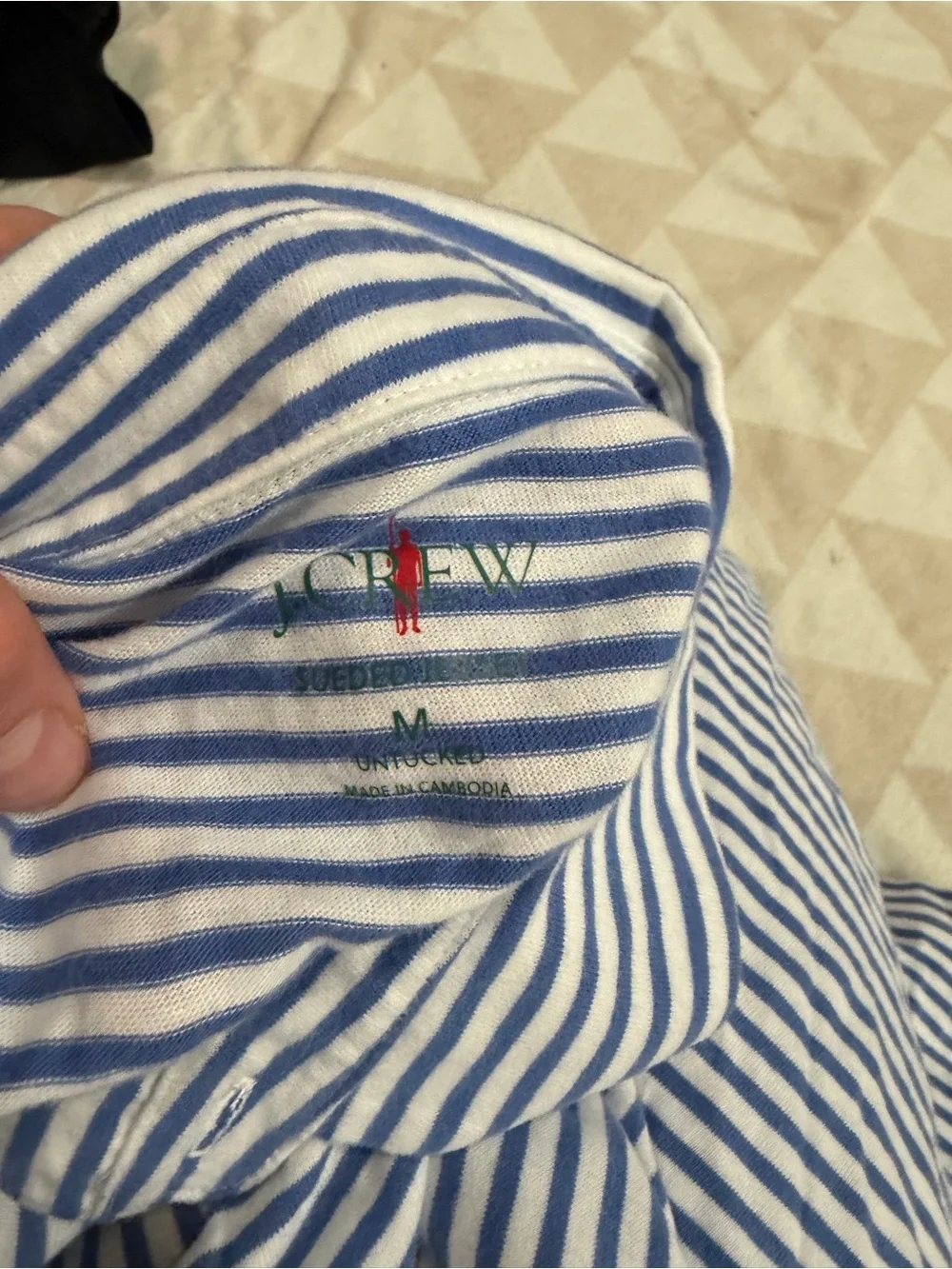 J crew ivory blue Classic Untucked sueded cotton polo shirt in stripe